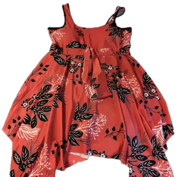 DANIFY  Red & Black Floral‎ Tummy Control Handkerchief Hem Swimdress Swimsuit 14 - Picture 4 of 11